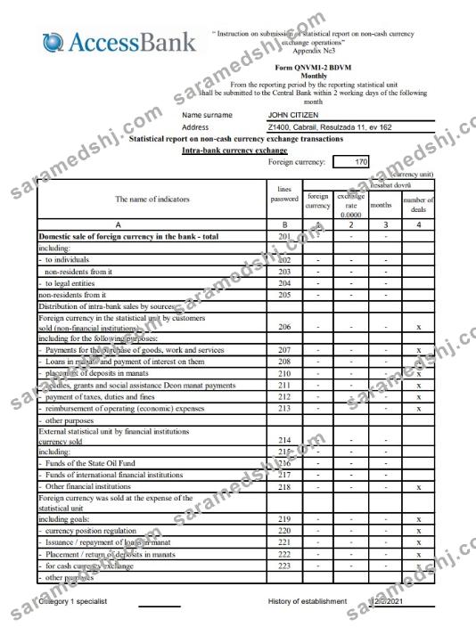 Azerbaijan Access Bank (english) excel pdf